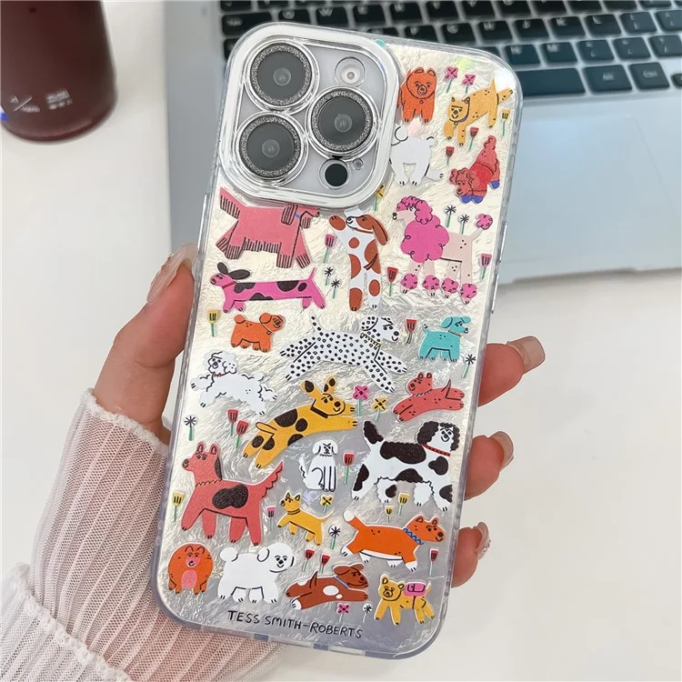 Coque pour iPhone 15 Pro Max IMD Cartoon PC+TPU avec film de protection en verre pour lentille - MK6