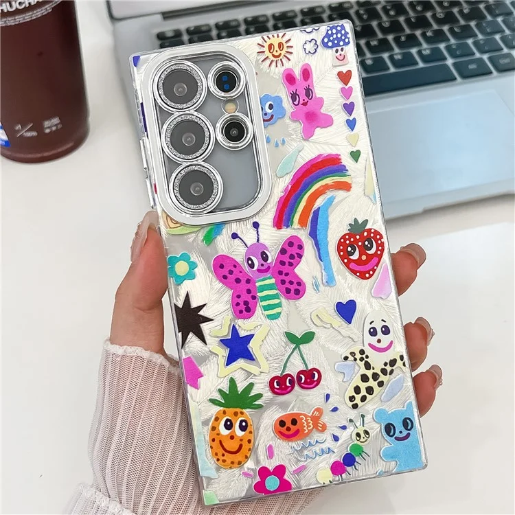 Capa para Samsung Galaxy S23 Ultra IMD Cartoon PC+TPU Protective Mobile com Película de Lente de Vidro - MK2