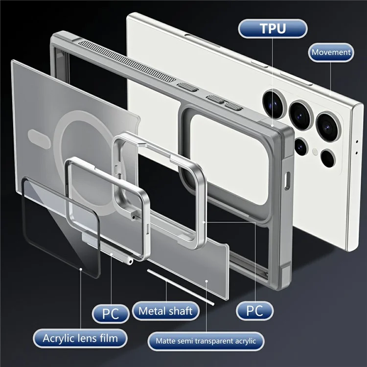 Custodia per Samsung Galaxy S25 Ultra compatibile con MagSafe, copertura obiettivo, supporto, retro opaco - Grigio