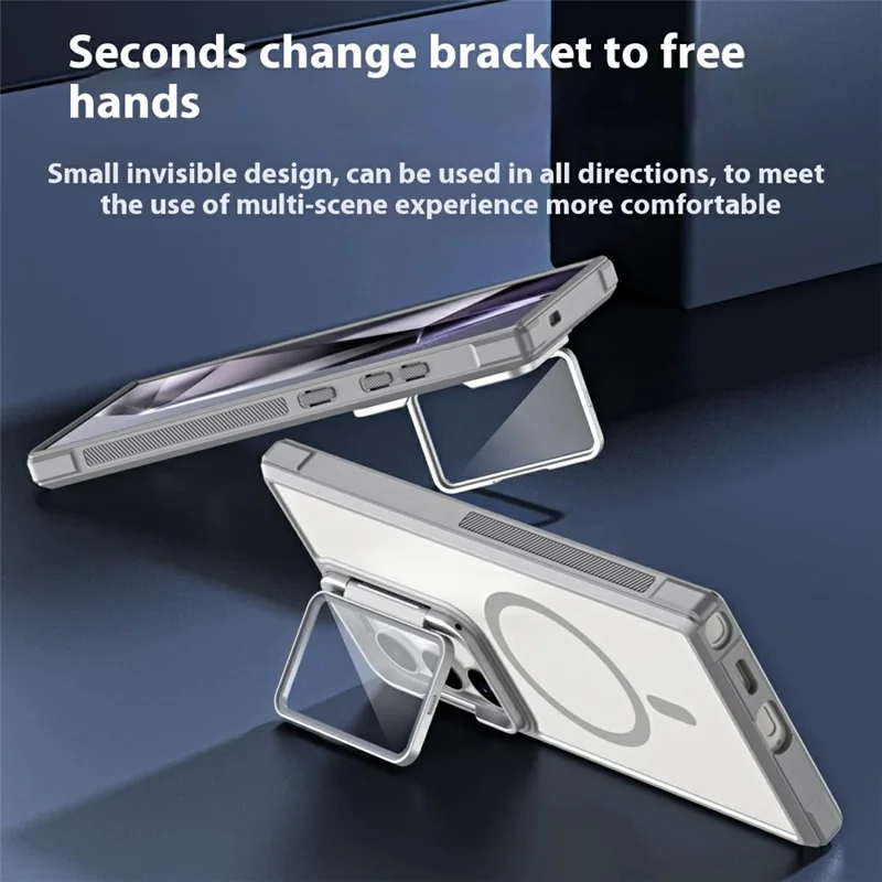 For Samsung Galaxy S25 Ultra Magnetic Case Lens Cover Kickstand Matte Back Cover - Orange
