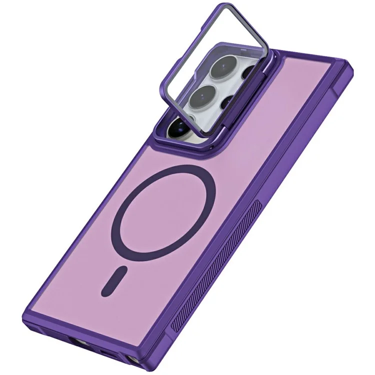 For Samsung Galaxy S25 Ultra Case Compatible with MagSafe Lens Cover Kickstand Matte Back Cover - Purple
