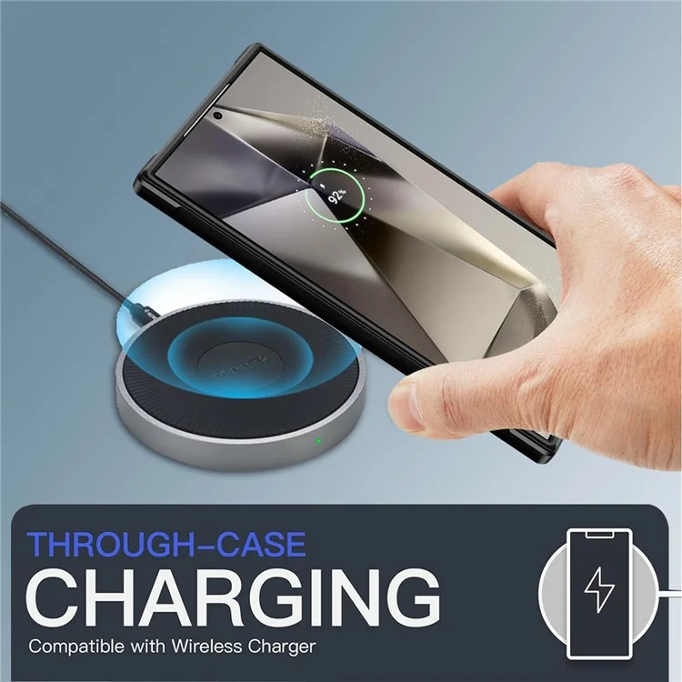 For Samsung Galaxy S25 Ultra Phone Case Compatible with MagSafe Clear Back Cover with Lens Cover Kickstand - Black