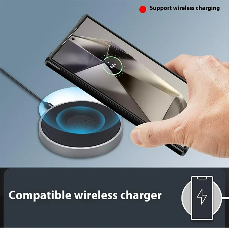 For Samsung Galaxy S25 Ultra Phone Case with Lens Cover Kickstand PC+TPU Clear Back Cover - Black