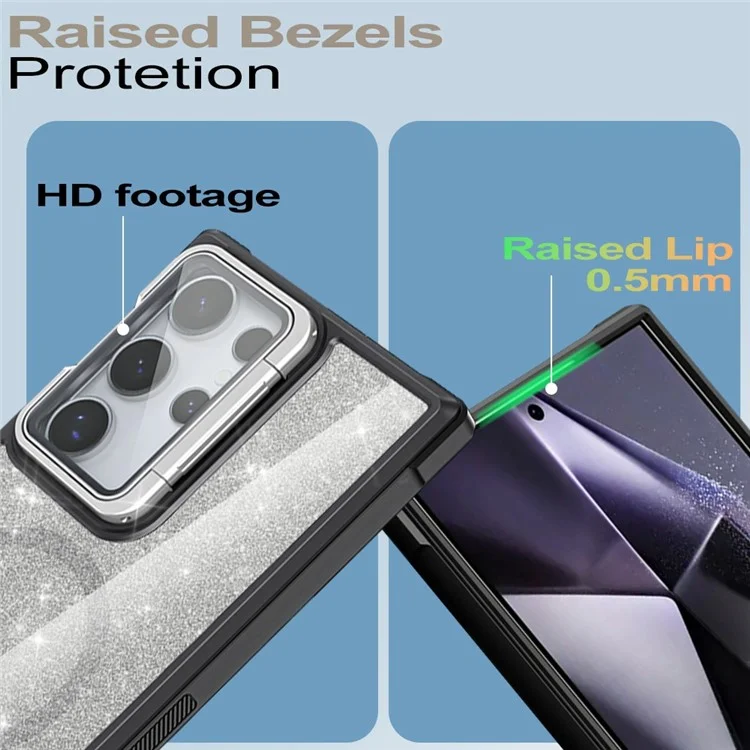 For Samsung Galaxy S25 Ultra Glitter Phone Case Compatible with MagSafe Sparkling Cover with Lens Cover Kickstand - Black