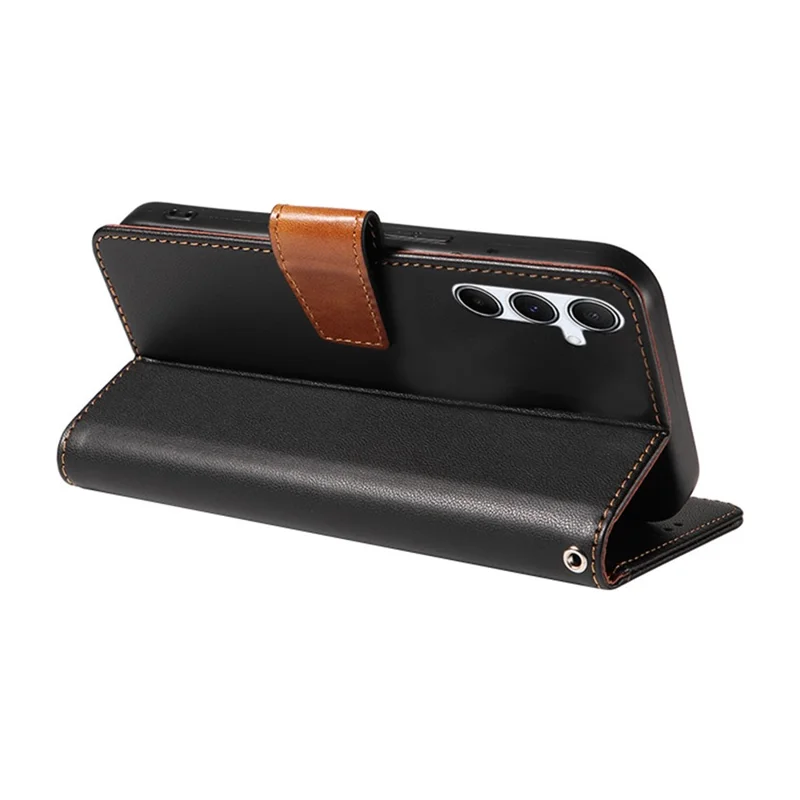 For Samsung Galaxy S24 FE Case RFID Blocking Leather Wallet Flip Phone Cover with Wrist Strap - Black