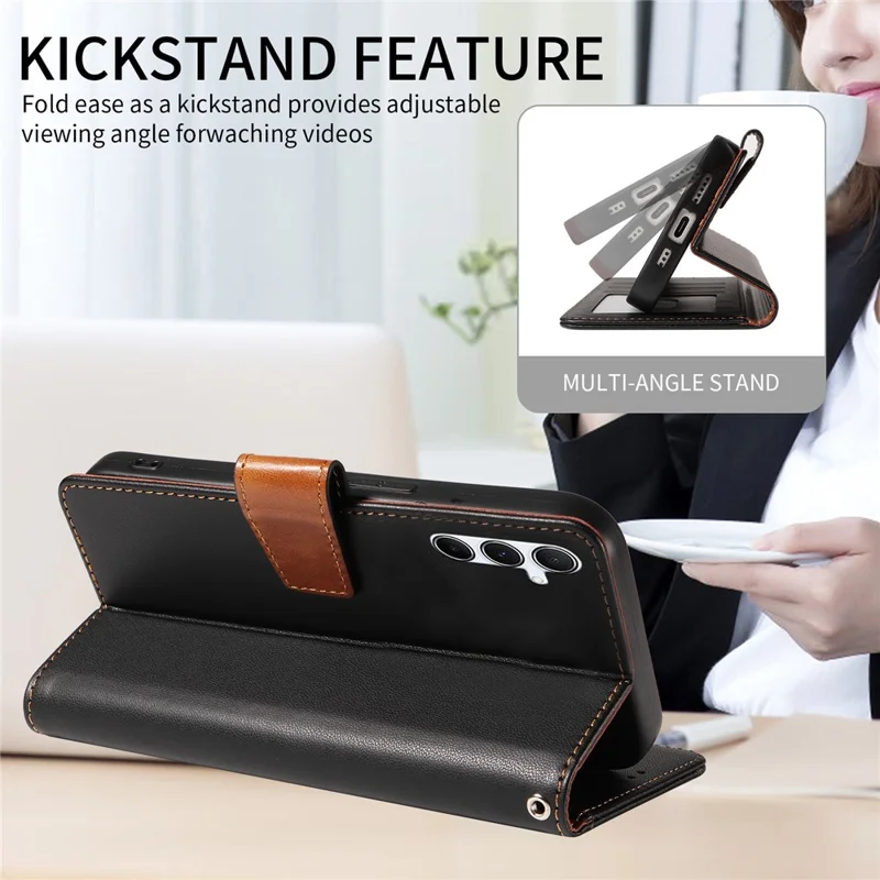 For Samsung Galaxy S24 FE Case RFID Blocking Leather Wallet Flip Phone Cover with Wrist Strap - Black