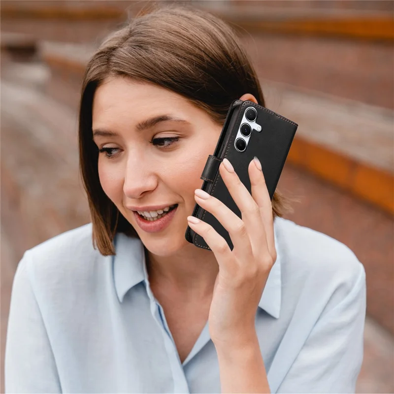 For Samsung Galaxy S24 FE Case RFID Blocking Leather Wallet Flip Phone Cover with Wrist Strap - Black