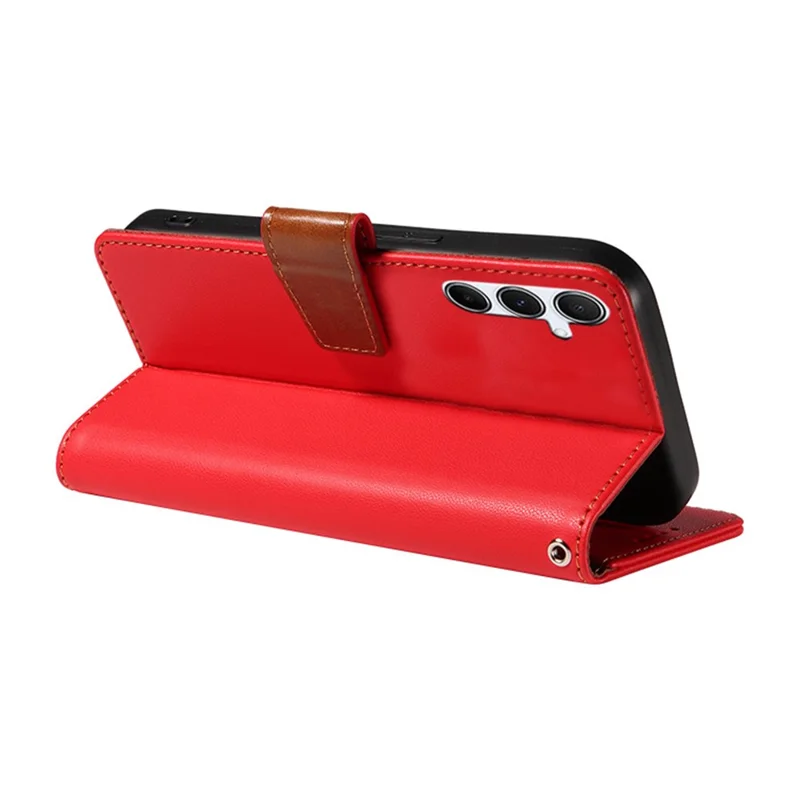 For Samsung Galaxy S24 FE Case RFID Blocking Leather Wallet Flip Phone Cover with Wrist Strap - Red