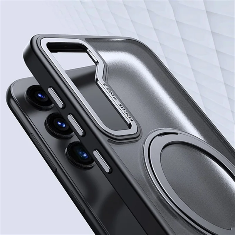 For Samsung Galaxy S25+ Magnetic Phone Case Rotary Kickstand Clear Back Cover - Matte Black