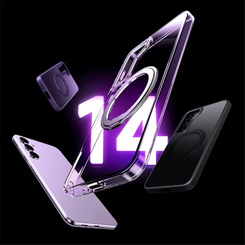 For Samsung Galaxy S25+ Magnetic Phone Case Rotary Kickstand Clear Back Cover - Matte Black