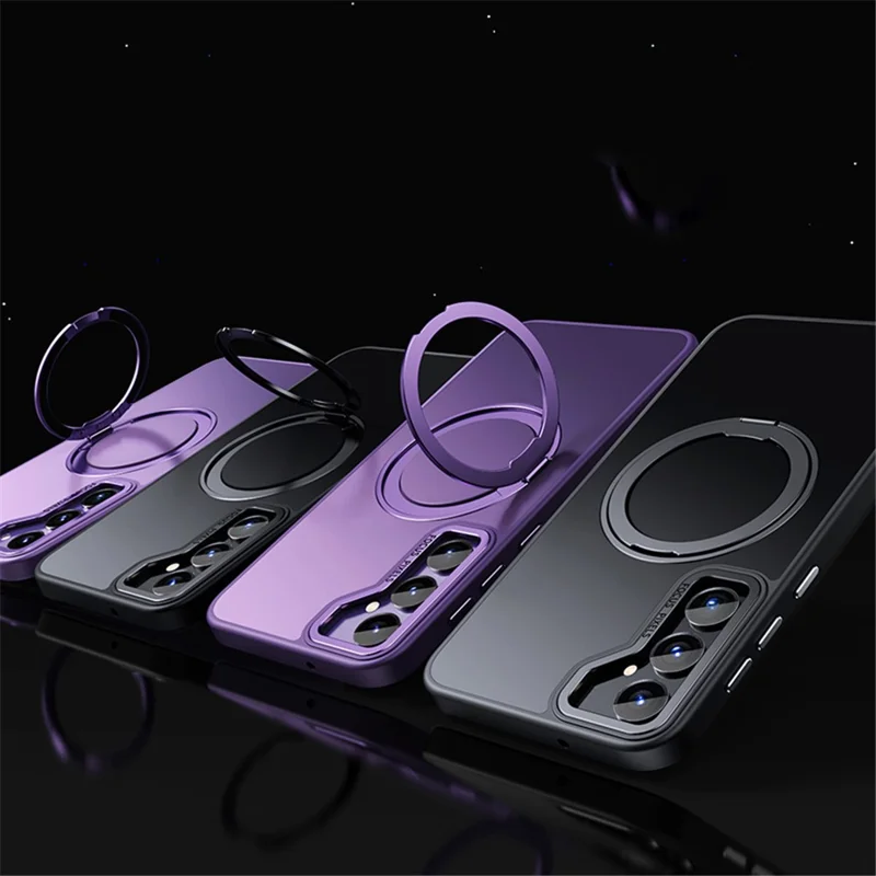For Samsung Galaxy S25+ Magnetic Phone Case Rotary Kickstand Clear Back Cover - Matte Black