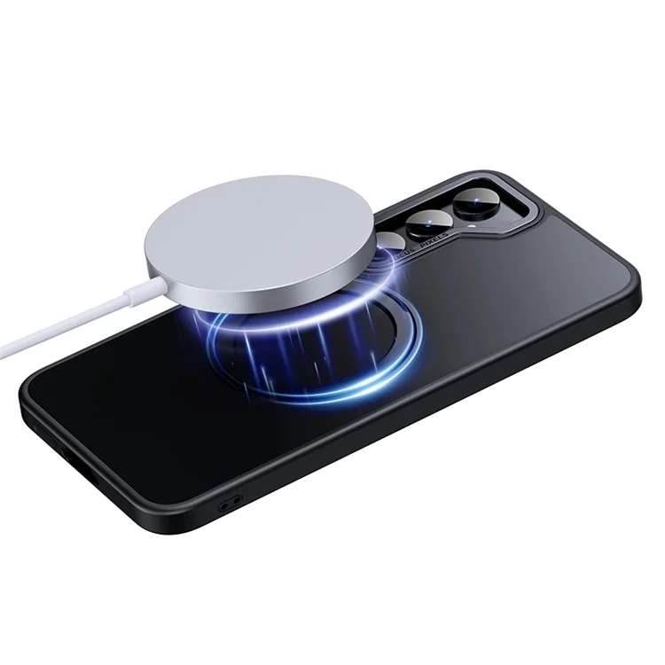 For Samsung Galaxy S25 Magnetic Phone Case Rotary Kickstand Clear Back Cover - Matte Black