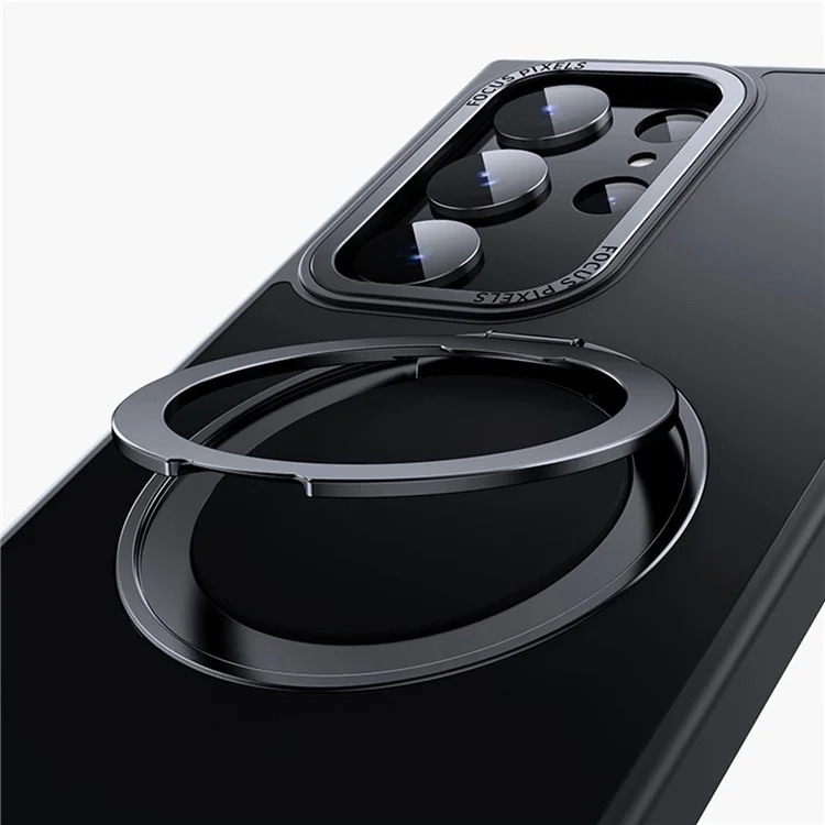 Coque magnétique pour Samsung Galaxy S25 Ultra avec support rotatif, dos transparent - Noir mat