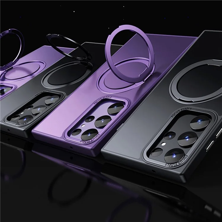 Coque magnétique pour Samsung Galaxy S25 Ultra avec support rotatif, dos transparent - Noir mat
