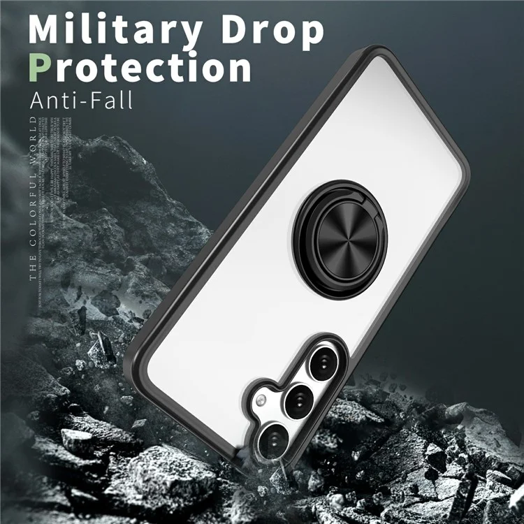 For Samsung Galaxy S25 Case TPU+PC Magnetic Car Mount Phone Cover with Kickstand - Black