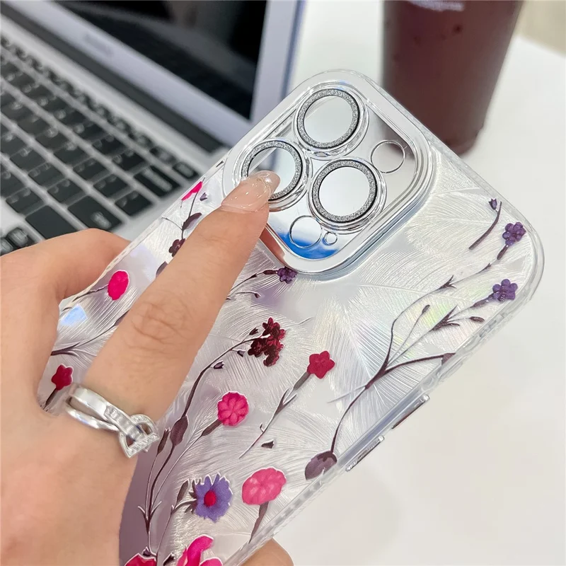 For iPhone 16 Pro Case Electroplated IMD TPU+PC Phone Back Cover with Glass Lens Film - FL10