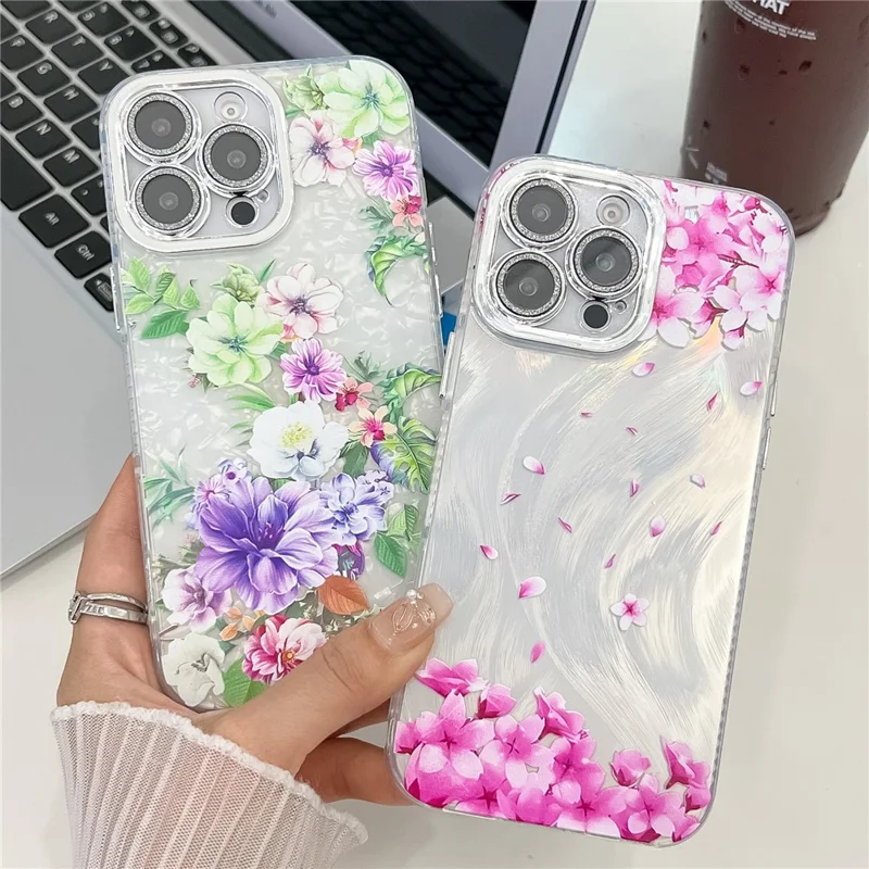 For iPhone 16 Pro Case Electroplated IMD TPU+PC Phone Back Cover with Glass Lens Film - FL10