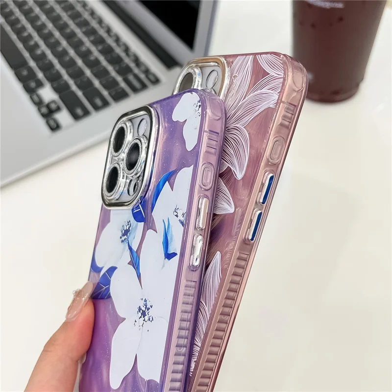 For iPhone 16 Pro Case Electroplated IMD TPU+PC Phone Back Cover with Glass Lens Film - FL10