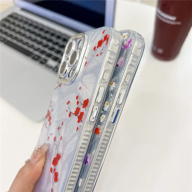 For iPhone 16 Pro Case Electroplated Floral Pattern IMD TPU+PC Phone Back Cover with Glass Lens Film - SH4