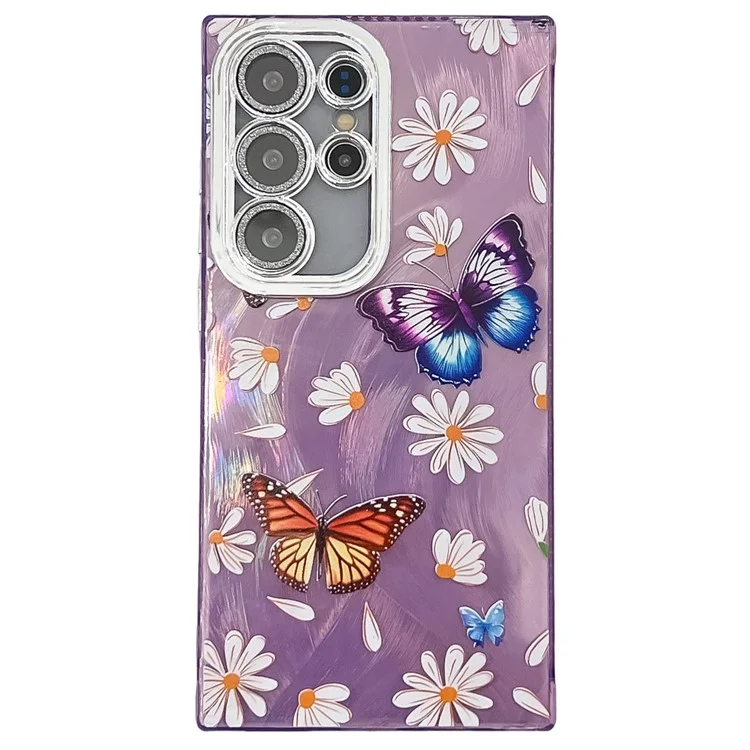 For Samsung Galaxy S24 Ultra Case Electroplated Floral Pattern IMD TPU+PC Phone Back Cover with Glass Lens Film - HU2
