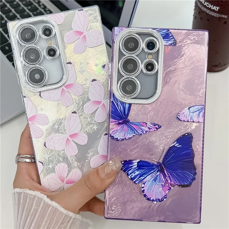 For Samsung Galaxy S24 Ultra Case Electroplated Floral Pattern IMD TPU+PC Phone Back Cover with Glass Lens Film - HU2