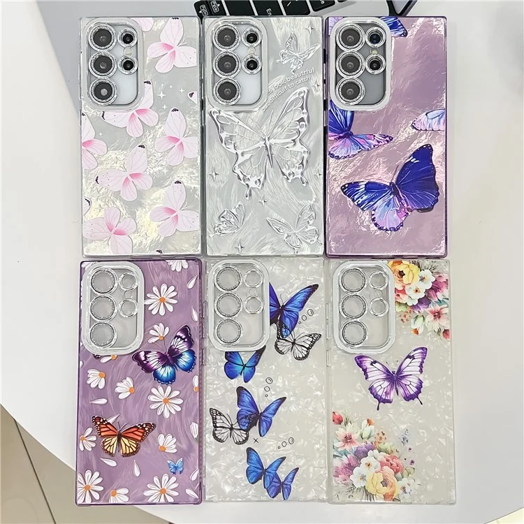 For Samsung Galaxy S24 Ultra Case Electroplated Floral Pattern IMD TPU+PC Phone Back Cover with Glass Lens Film - HU2