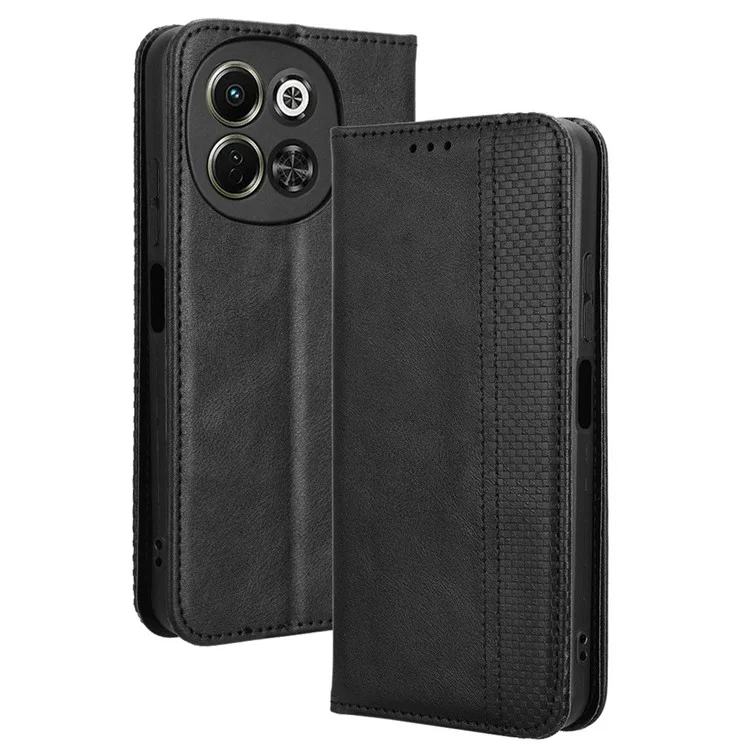 Для TECNO Spark 30 5G KL8 / Pova 6 Neo 5G кожаный чехол-бумажник со стойкой Ретро текстура чехол для телефона - Черный