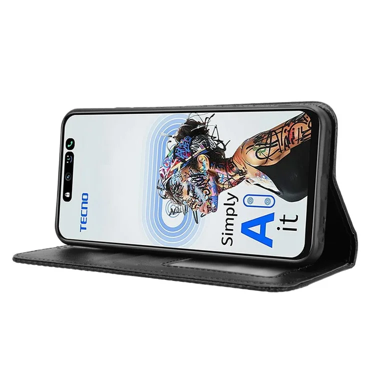 Для TECNO Spark 30 5G KL8 / Pova 6 Neo 5G кожаный чехол-бумажник со стойкой Ретро текстура чехол для телефона - Черный