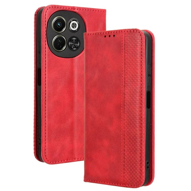 For TECNO Spark 30 5G KL8 / Pova 6 Neo 5G Leather Case Wallet Stand Retro Texture Phone Cover - Red
