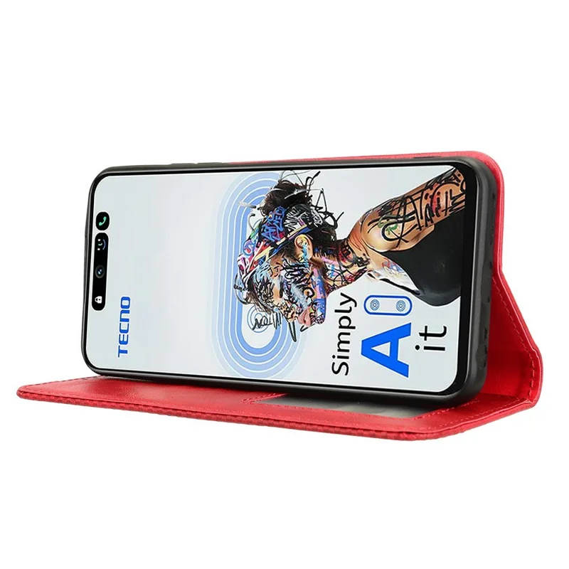 For TECNO Spark 30 5G KL8 / Pova 6 Neo 5G Leather Case Wallet Stand Retro Texture Phone Cover - Red