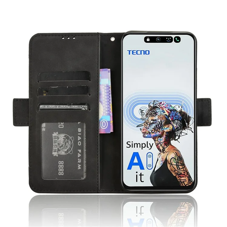 For TECNO Spark 30 5G KL8 / Pova 6 Neo 5G Leather Case Phone Wallet Cover with Multiple Card Slots - Black