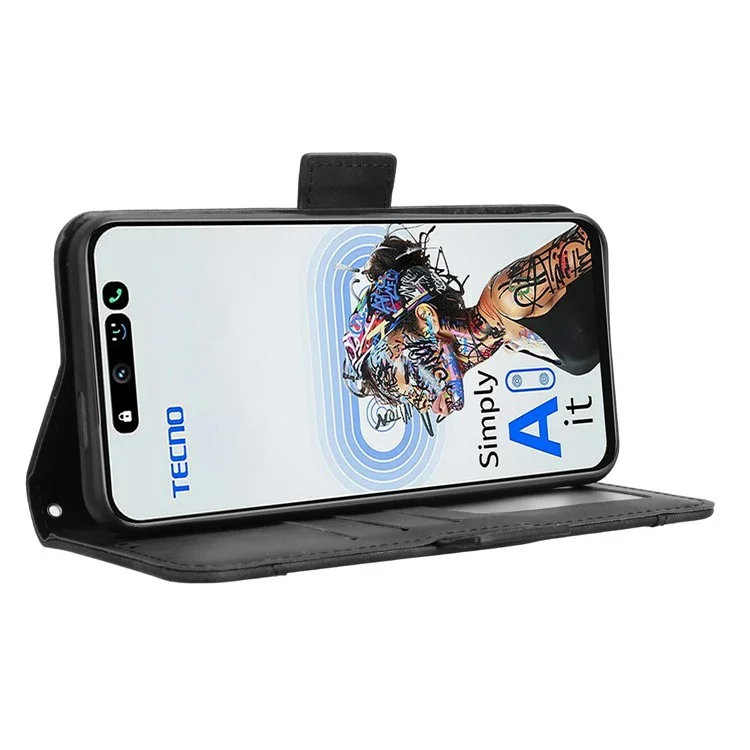 For TECNO Spark 30 5G KL8 / Pova 6 Neo 5G Leather Case Phone Wallet Cover with Multiple Card Slots - Black