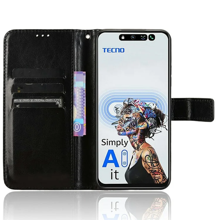 For TECNO Spark 30 5G KL8 / Pova 6 Neo 5G Case Crazy Horse Texture PU Leather Phone Wallet Cover - Black