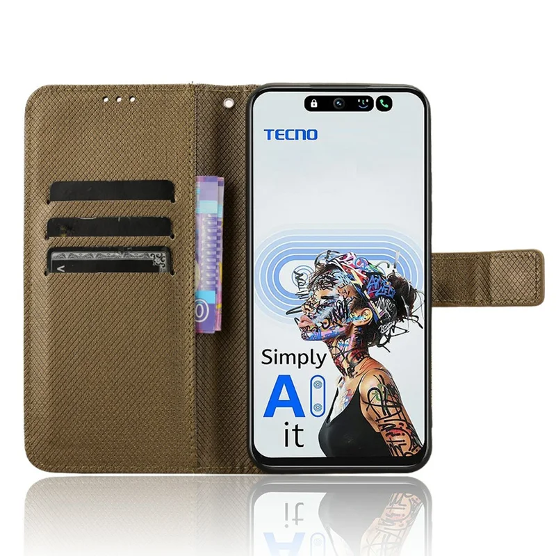 For TECNO Spark 30 5G KL8 / Pova 6 Neo 5G Case PU Leather Diamond Texture Wallet Phone Cover - Brown