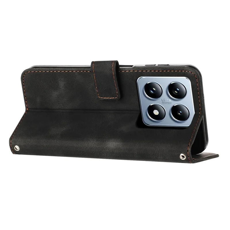 For Xiaomi 14T Pro Case Handbag Imprinted Triangle Leather Phone Cover - Black