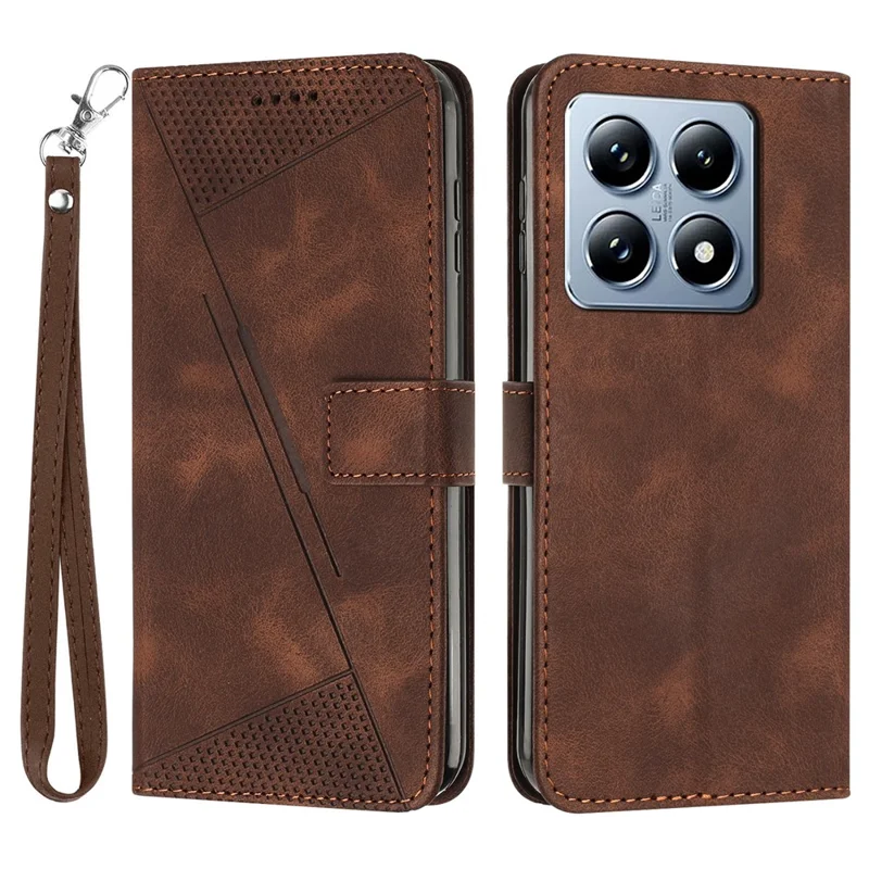 For Xiaomi 14T Pro Case Handbag Imprinted Triangle Leather Phone Cover - Brown