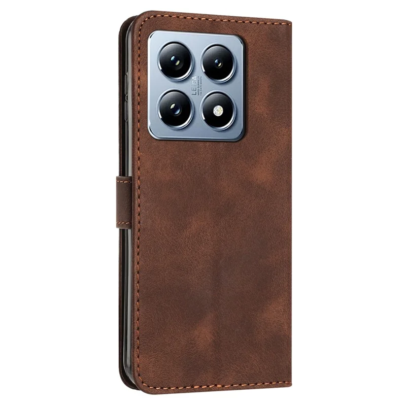 For Xiaomi 14T Pro Case Handbag Imprinted Triangle Leather Phone Cover - Brown