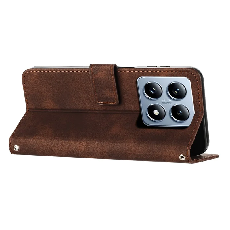 For Xiaomi 14T Pro Case Handbag Imprinted Triangle Leather Phone Cover - Brown