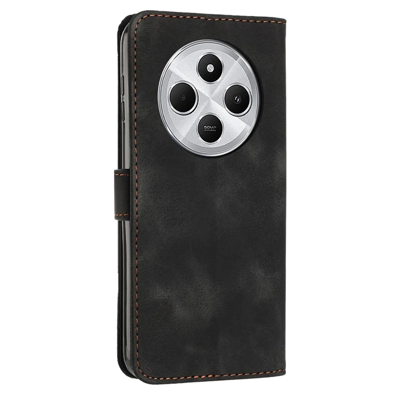 For Xiaomi Poco C75 4G / Redmi 14R 5G / 14C 4G Case Handbag Imprinted Triangle Leather Phone Cover - Black