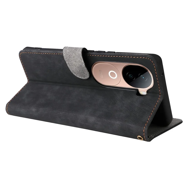 For vivo V40e 5G / iQOO Z9s 5G Wallet Phone Case RFID Blocking PU Leather Flip Cover Stand View - Black