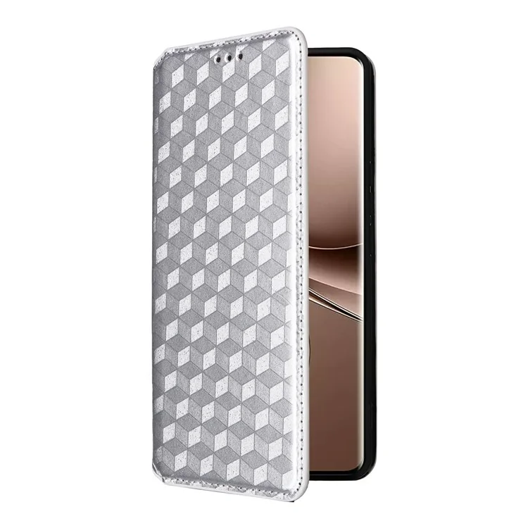 Бумажник-чехол для vivo V40e 5G / iQOO Z9s 5G с ромбовидным тиснением, кожаный - серебристый
