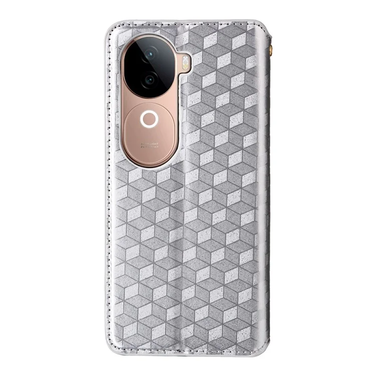 Бумажник-чехол для vivo V40e 5G / iQOO Z9s 5G с ромбовидным тиснением, кожаный - серебристый