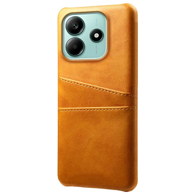Étui pour Xiaomi Redmi Note 14 5G avec deux emplacements pour cartes, en cuir PU et coque rigide en PC - Orange