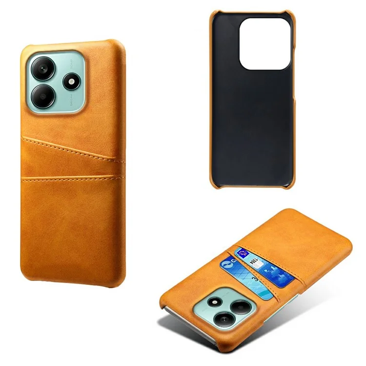 Étui pour Xiaomi Redmi Note 14 5G avec deux emplacements pour cartes, en cuir PU et coque rigide en PC - Orange