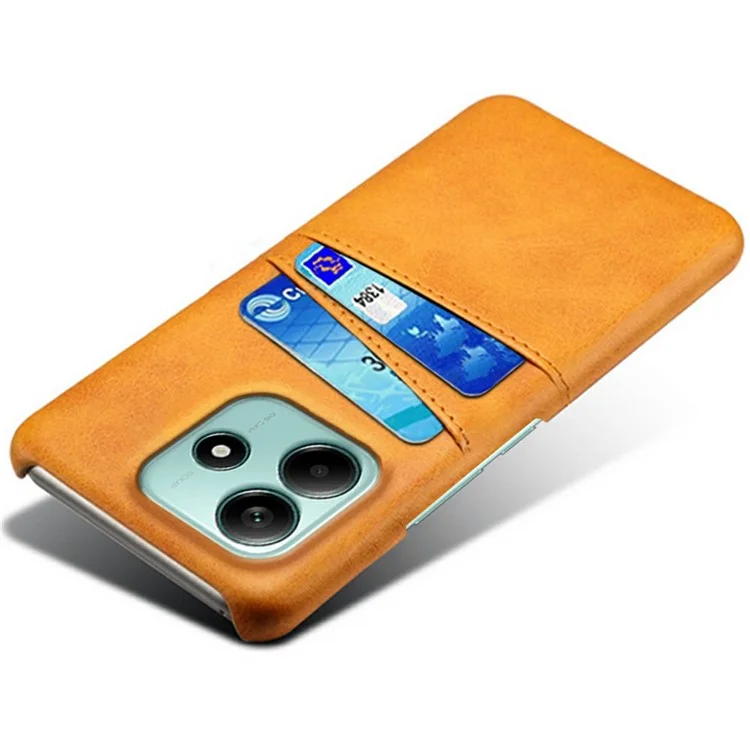 Étui pour Xiaomi Redmi Note 14 5G avec deux emplacements pour cartes, en cuir PU et coque rigide en PC - Orange