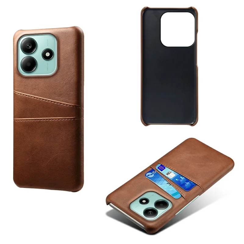 For Xiaomi Redmi Note 14 5G Case Dual Card Slots PU Leather + Hard PC Phone Cover - Brown