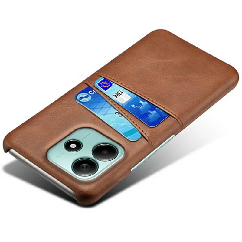 For Xiaomi Redmi Note 14 5G Case Dual Card Slots PU Leather + Hard PC Phone Cover - Brown