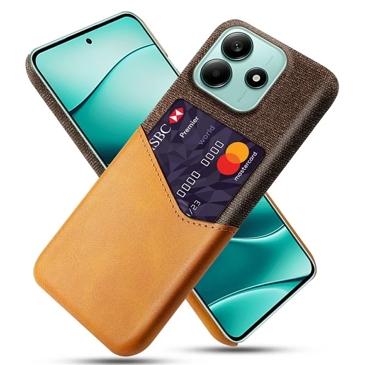 Custodia in pelle PU e tessuto per Xiaomi Redmi Note 14 5G, con porta carte e rivestimento rigido in PC - Arancione