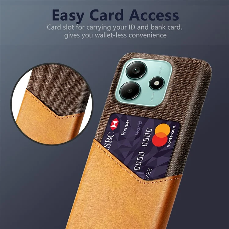 Custodia in pelle PU e tessuto per Xiaomi Redmi Note 14 5G, con porta carte e rivestimento rigido in PC - Arancione