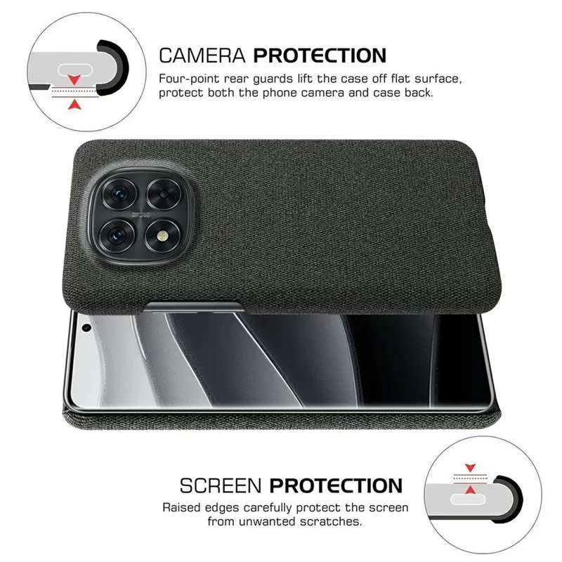 Telefoonhoesje voor Xiaomi Redmi Note 14 Pro 5G / Poco X7 5G met stofstructuur, krasbestendig, beschermend PC-achterpaneel - Zwart